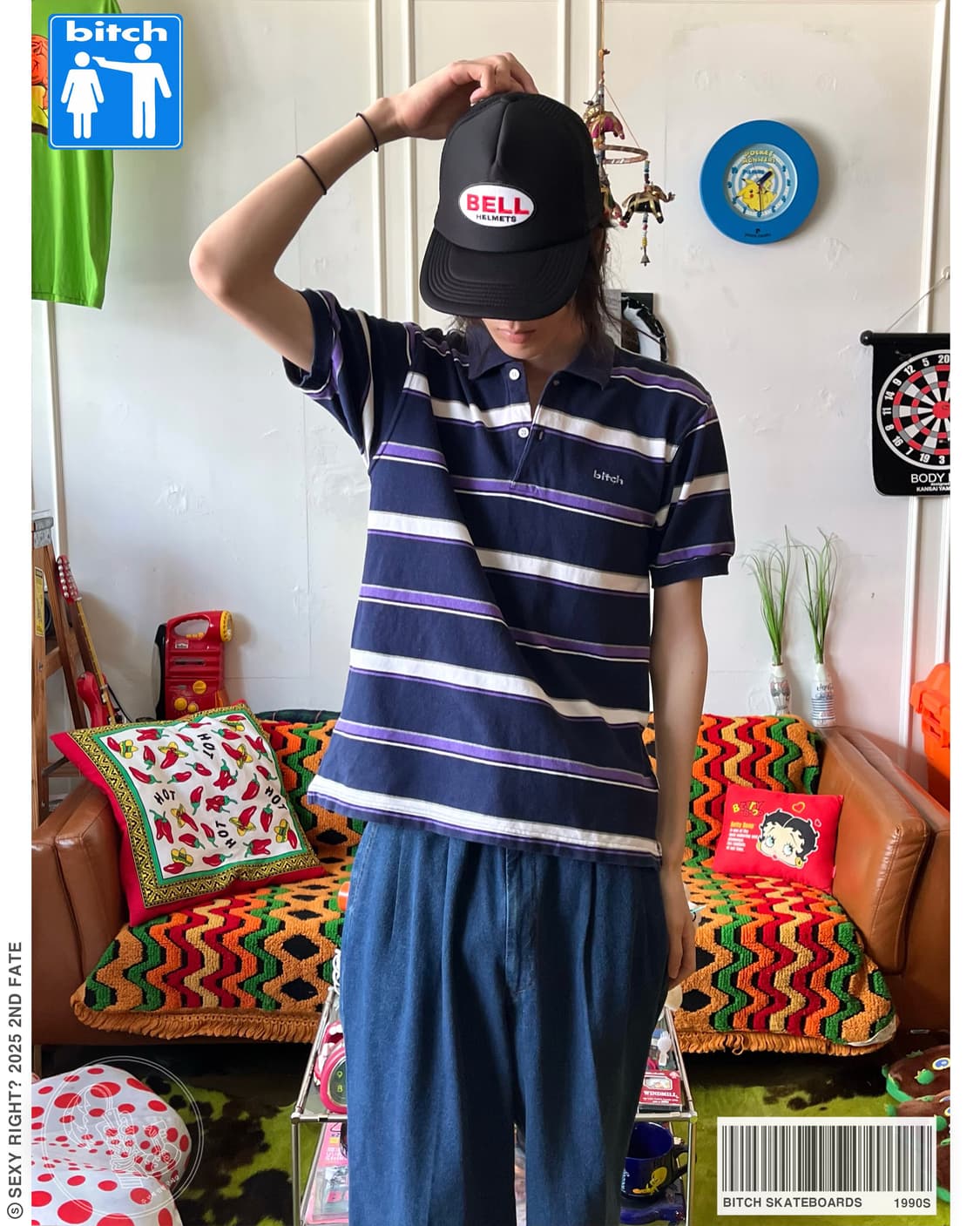 1990s Bitch Skateboards Stripe PK-Shirt 상품이미지1