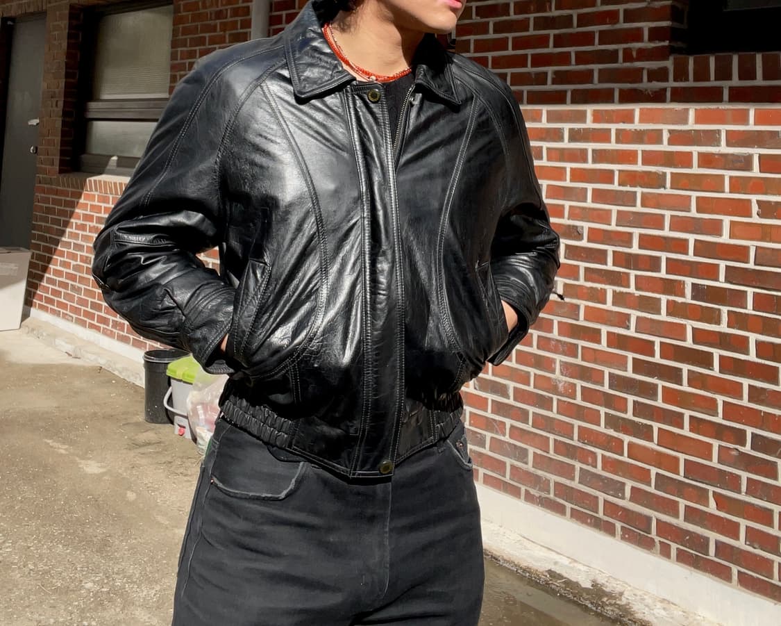 90s 빈티지 미니멀 레더 봄버자켓 상품이미지1