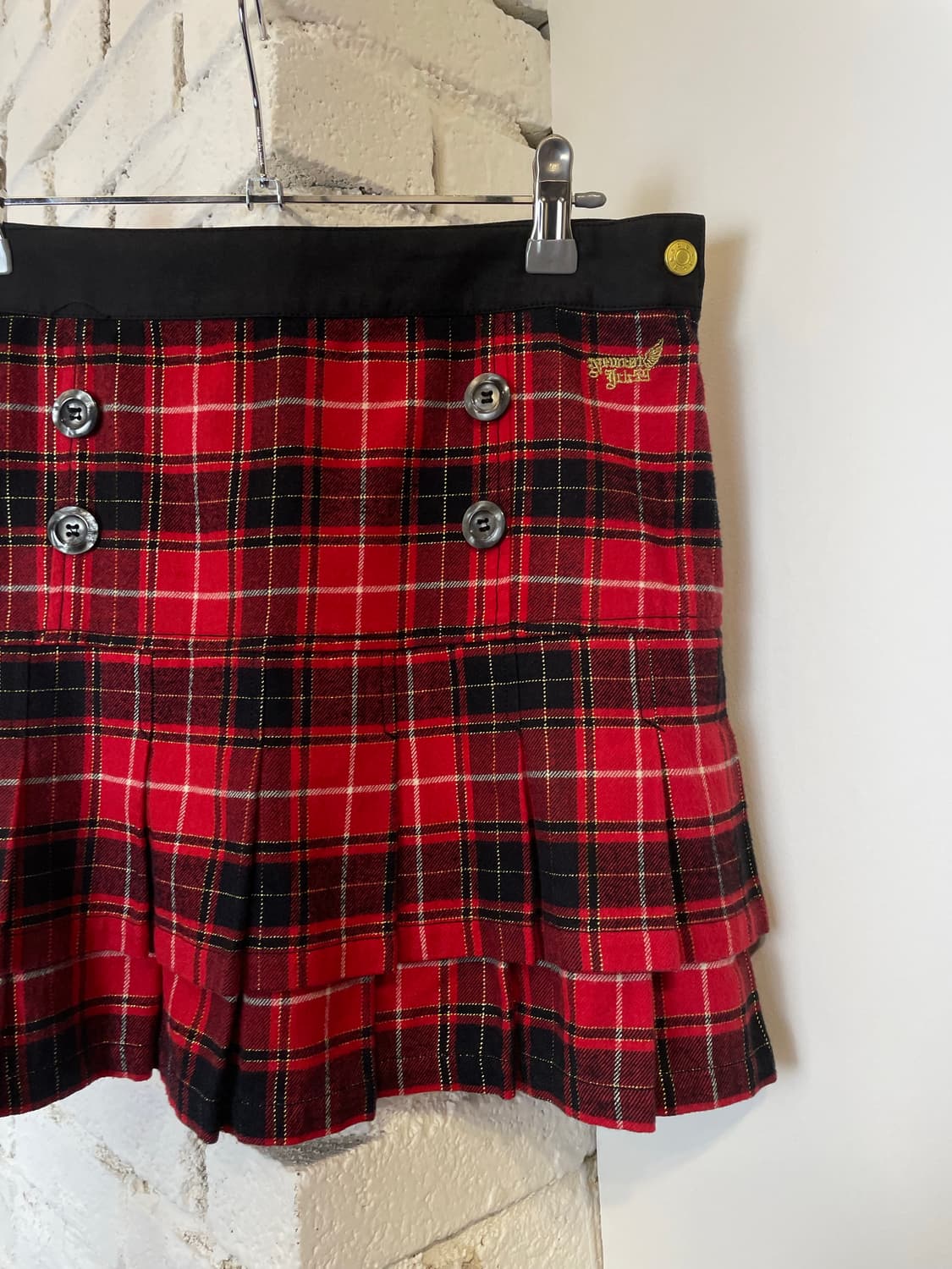 JPN 펑크 레드 체크 패턴 골드버튼 금장 스커트 상품이미지2