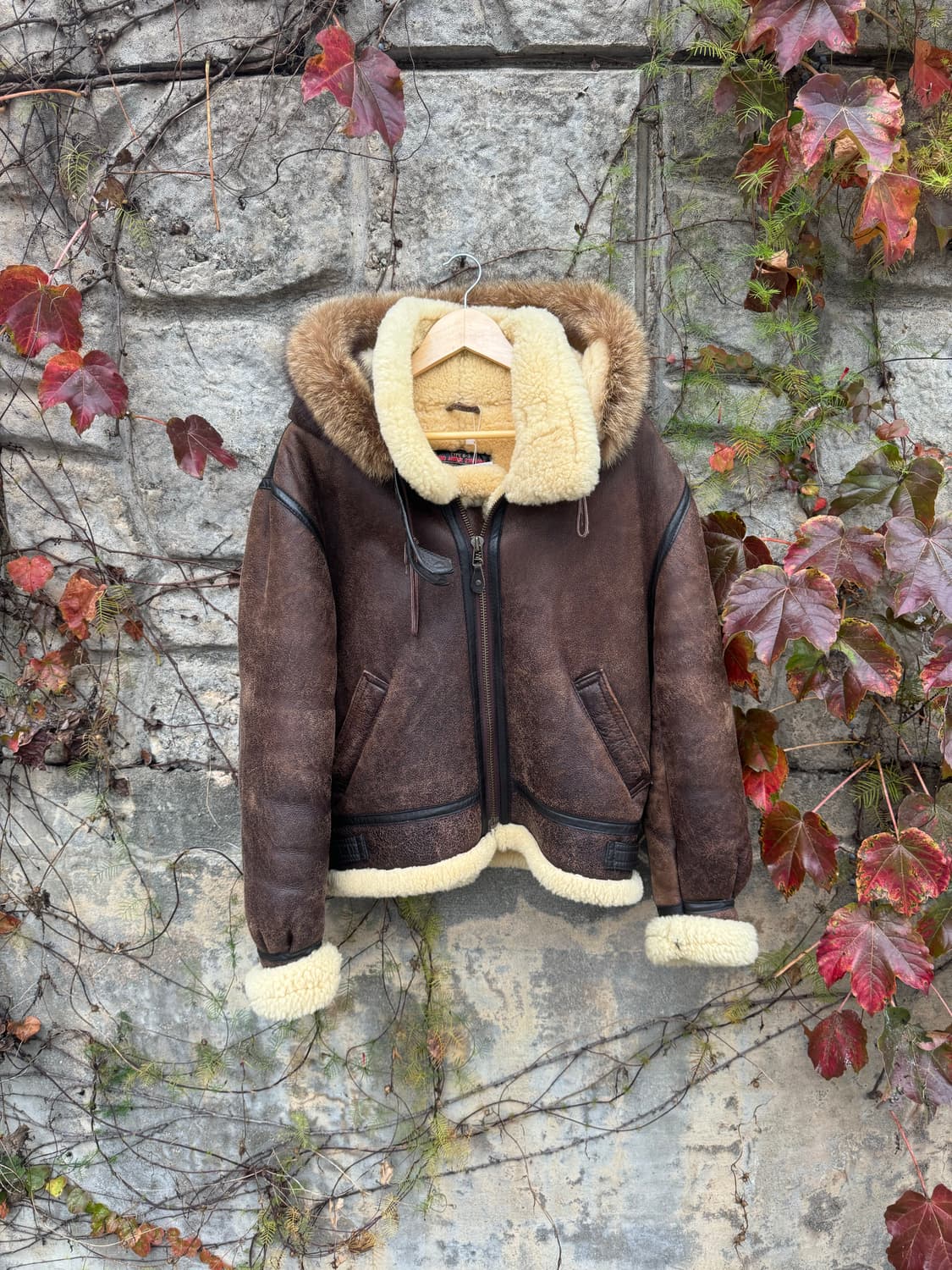 90s wind aromr 미군 b-3 쉽스킨 무통 무스탕 가죽 자켓 상품이미지1