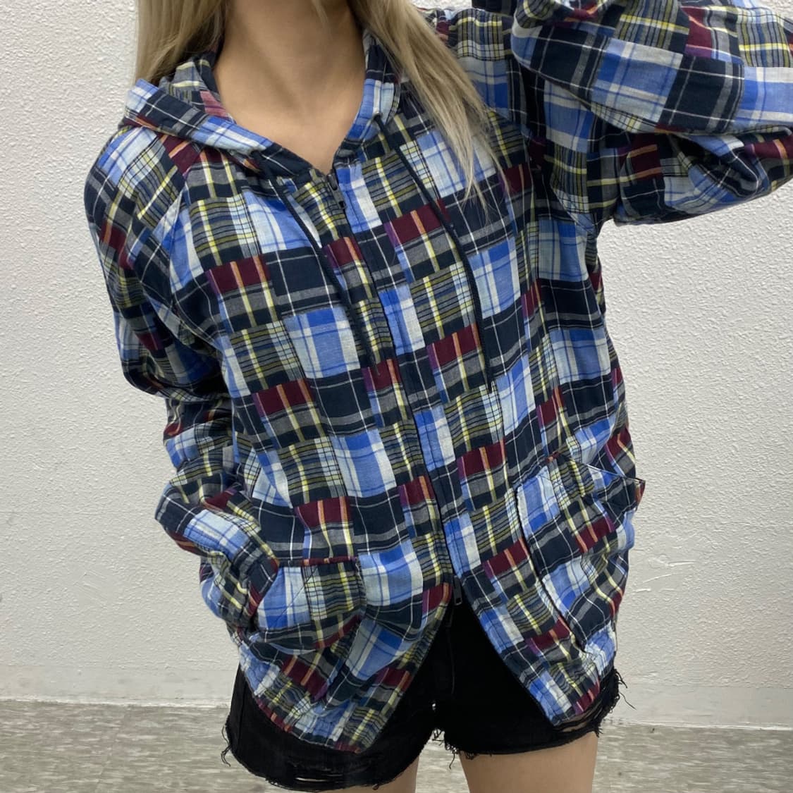 빔즈 타탄체크 린넨 후드집업 상품이미지1