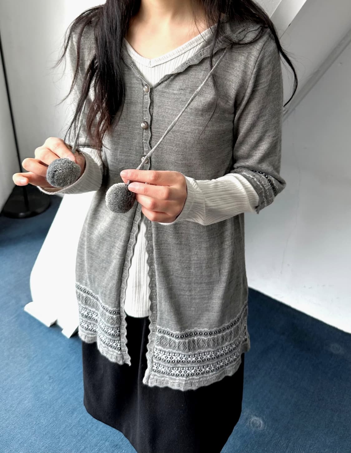 Design high gauge hooded long knit top 상품이미지8