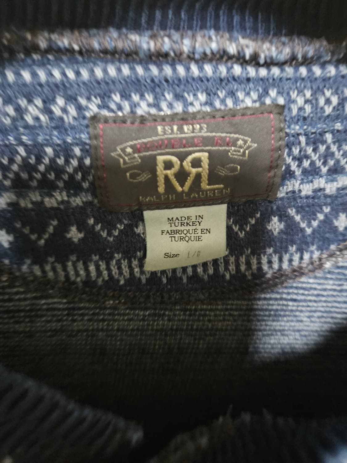 rrl 인디고 자카드 헨리넥 L 상품이미지2