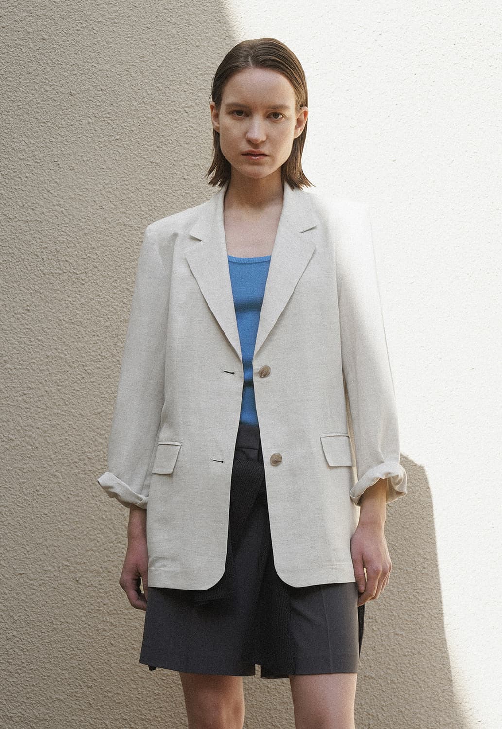 아뜰리에나인 나인 오트밀 보카시 린넨 카라 자켓 F 상품이미지5