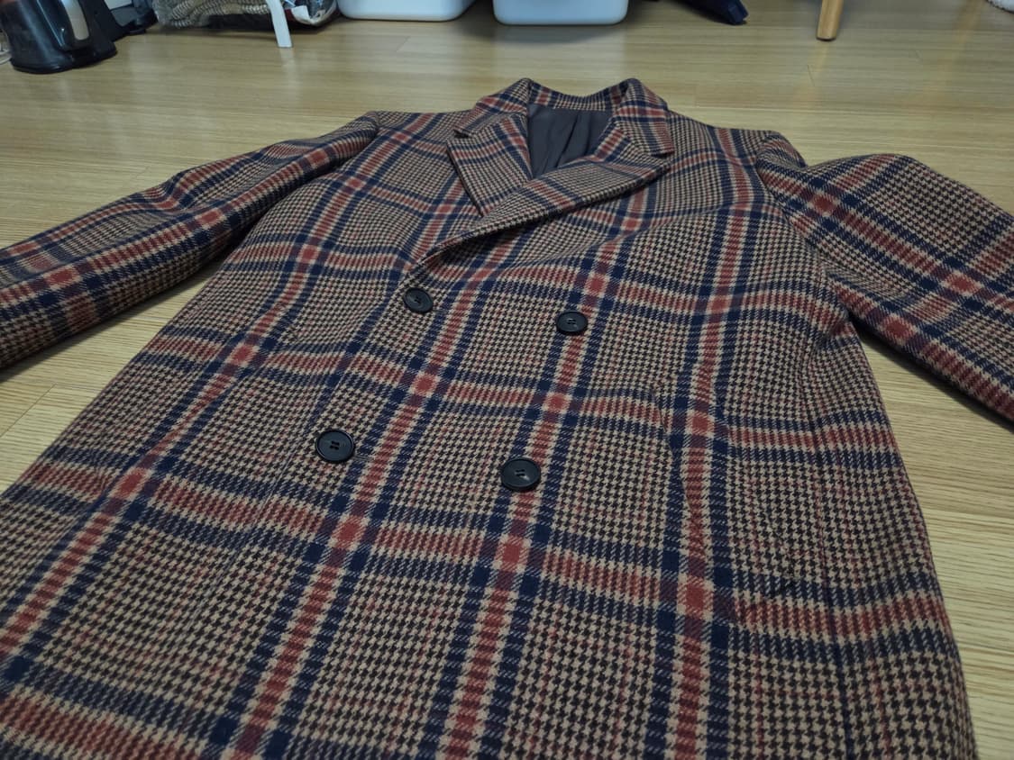 마마가리 앤틱 체크 더블 브레스트 코트 상품이미지3