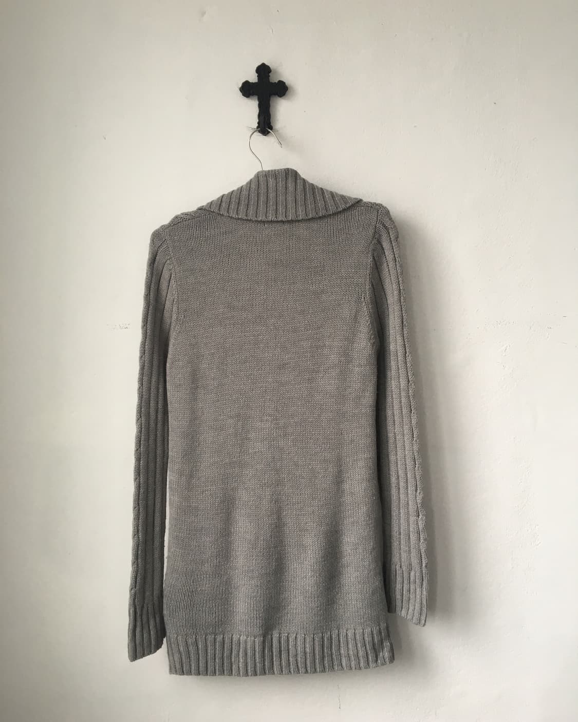 Cable pattern high neck long knit cardig 상품이미지3