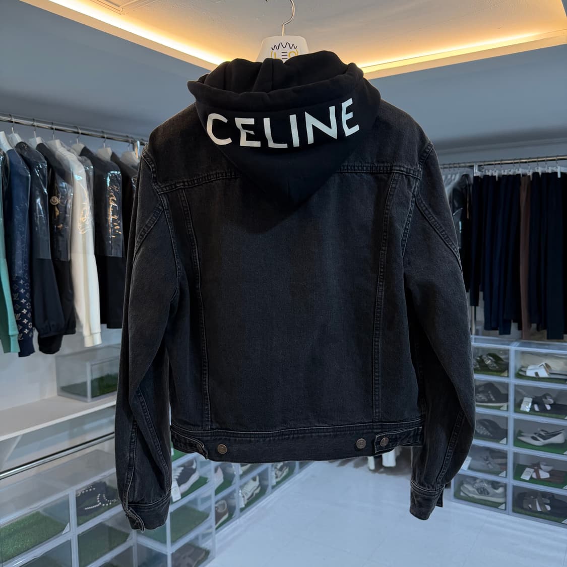 [리오브] 셀린느 백로고 흑청 후드 데님 자켓 상품이미지1