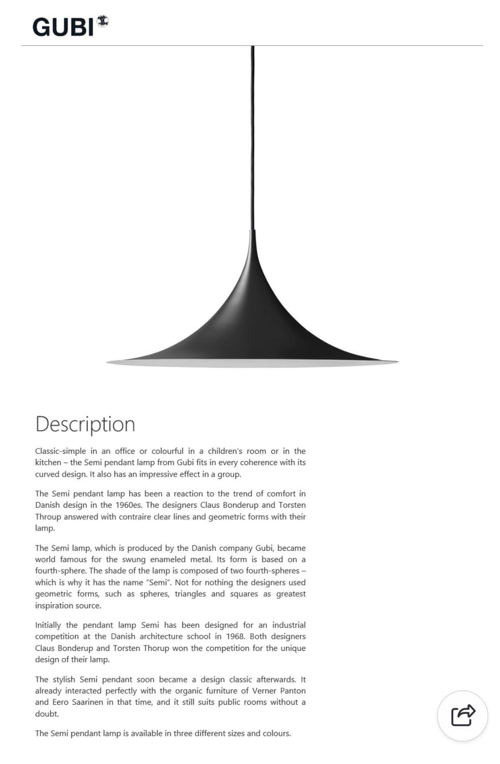 GUBI-Semi Pendant 030 cm,북유럽조명 식탁조명 상품이미지1