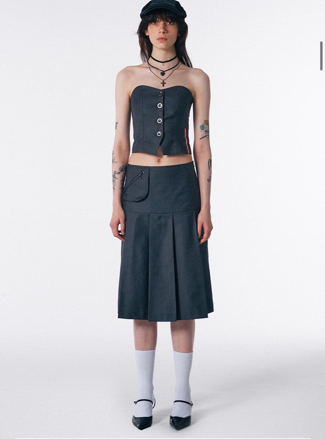 스컬프터 Tidy Pleats Midi Skirt Gray 상품이미지1