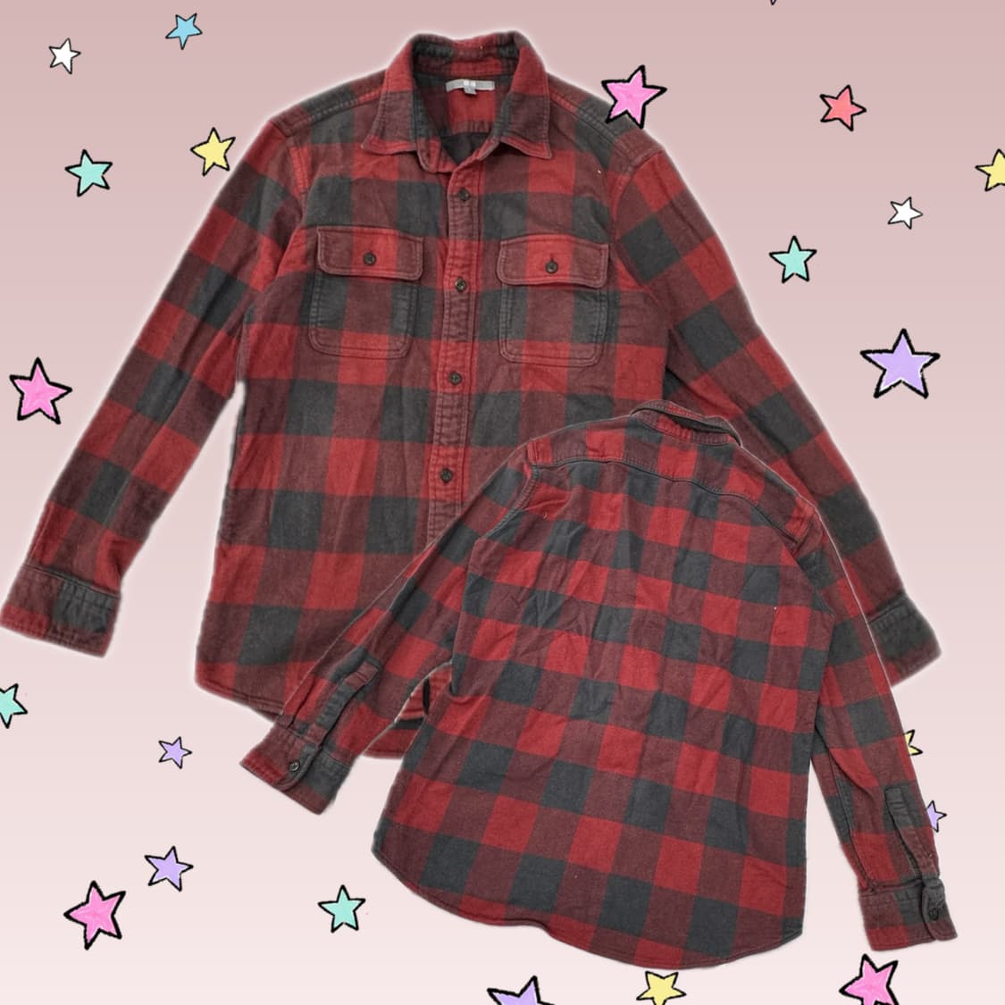 일본 유니클로 레드 그레이 깅엄 체크 겨울 셔츠 보헤미안 펑크 아메카지 상품이미지1