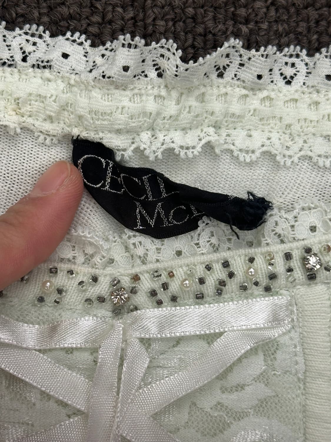 M)Cecil McBEE vintage 민트 큐빅 레이스 퍼플 탑 상품이미지4