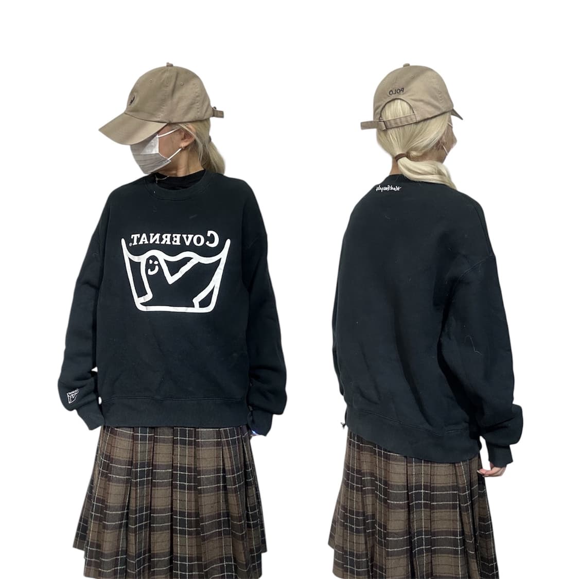 커버낫 블랙 화이트 빅 로고 맨투맨 S 상품이미지1