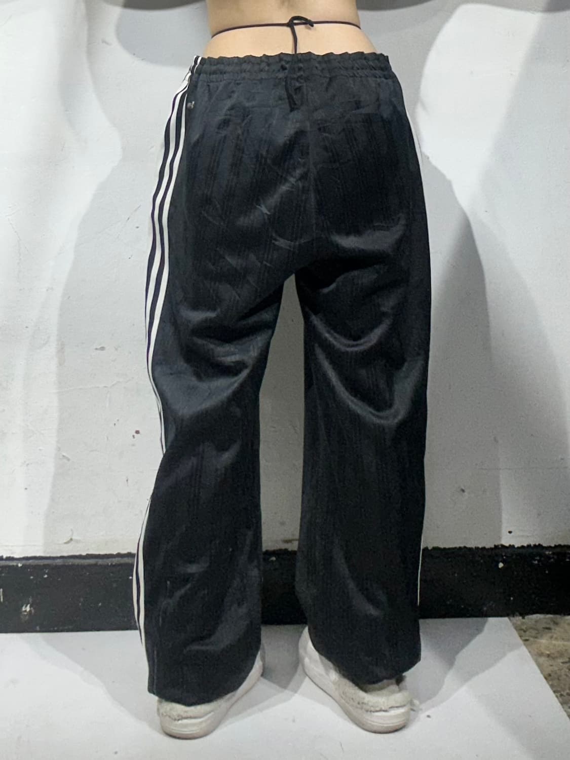 아디다스 블랙 화이트 삼선 와이드 팬츠 XL 상품이미지3