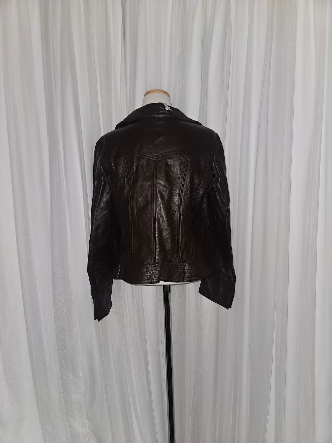 M1023 y2k 다크초코 러플 레더 자켓 상품이미지2