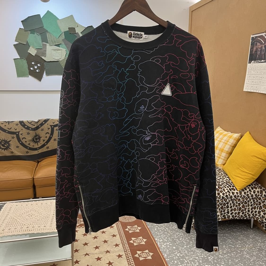 베이프 AAPE 스트릿 펑크 사이드지퍼 레인보우 맨투맨 XL C09867 상품이미지3