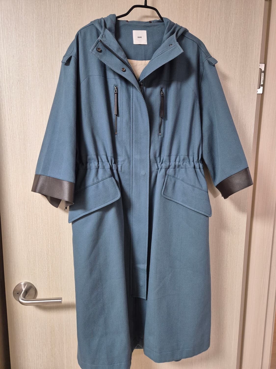 (21년) KUHO 구호 양가죽 배색 후드자켓 롱코트 후드자켓 55 상품이미지1