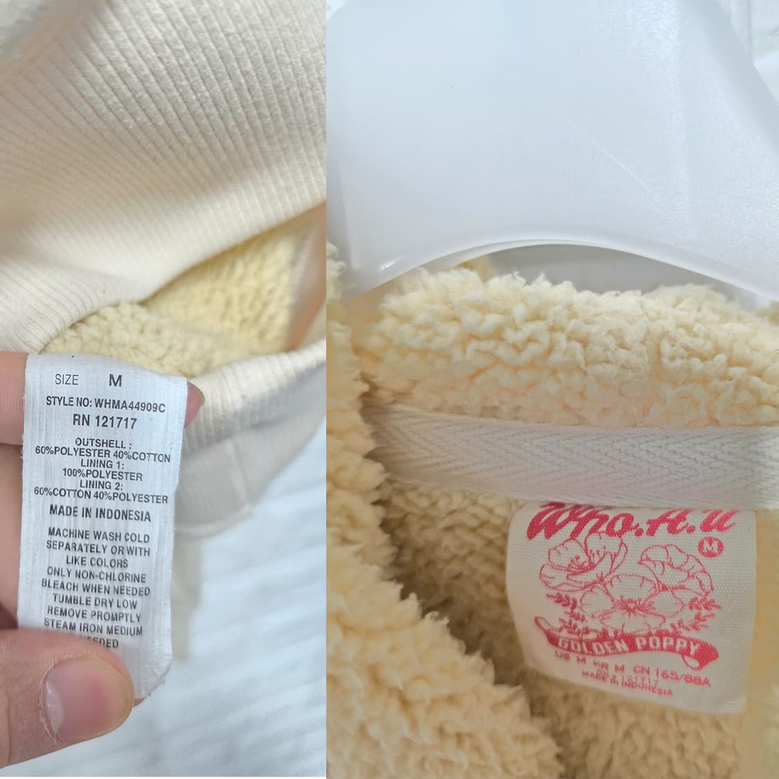 택포// 후아유 아이보리 후리스 후드집업 M 상품이미지2