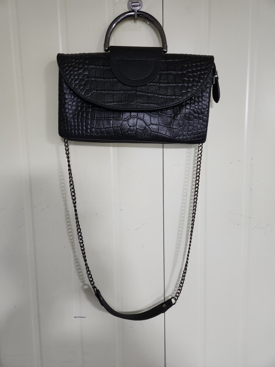 지센 블랙 악어 패턴 핸드백 상품이미지1