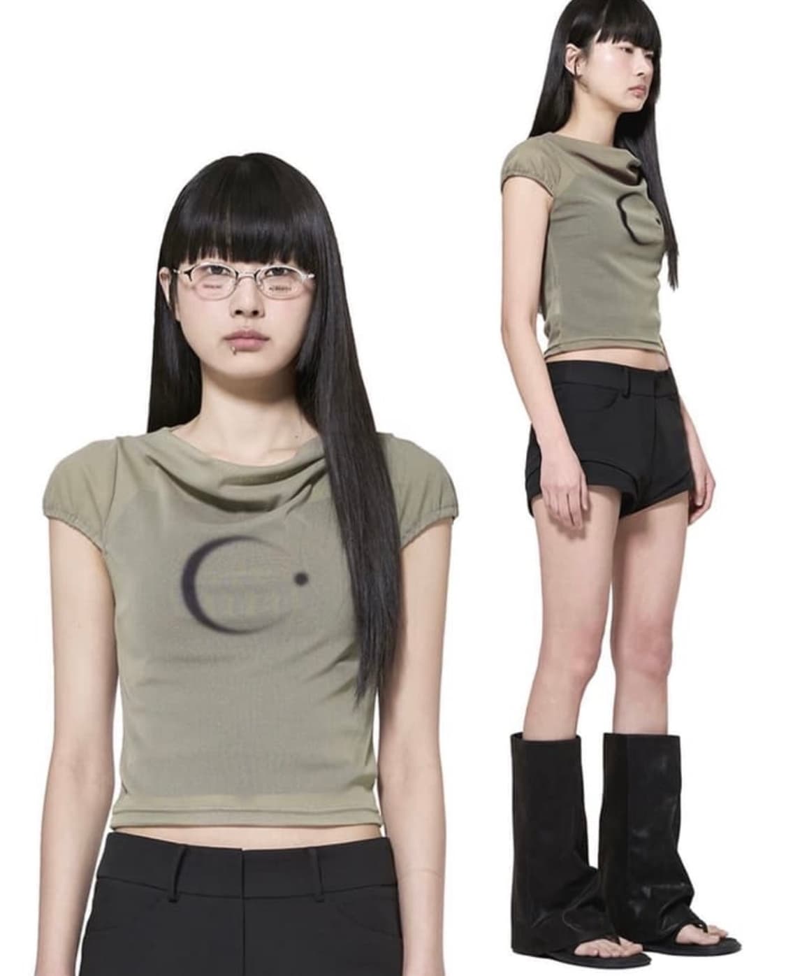 카세디  MESH PRINTING COWL NECK T-SHIRTS 상품이미지2