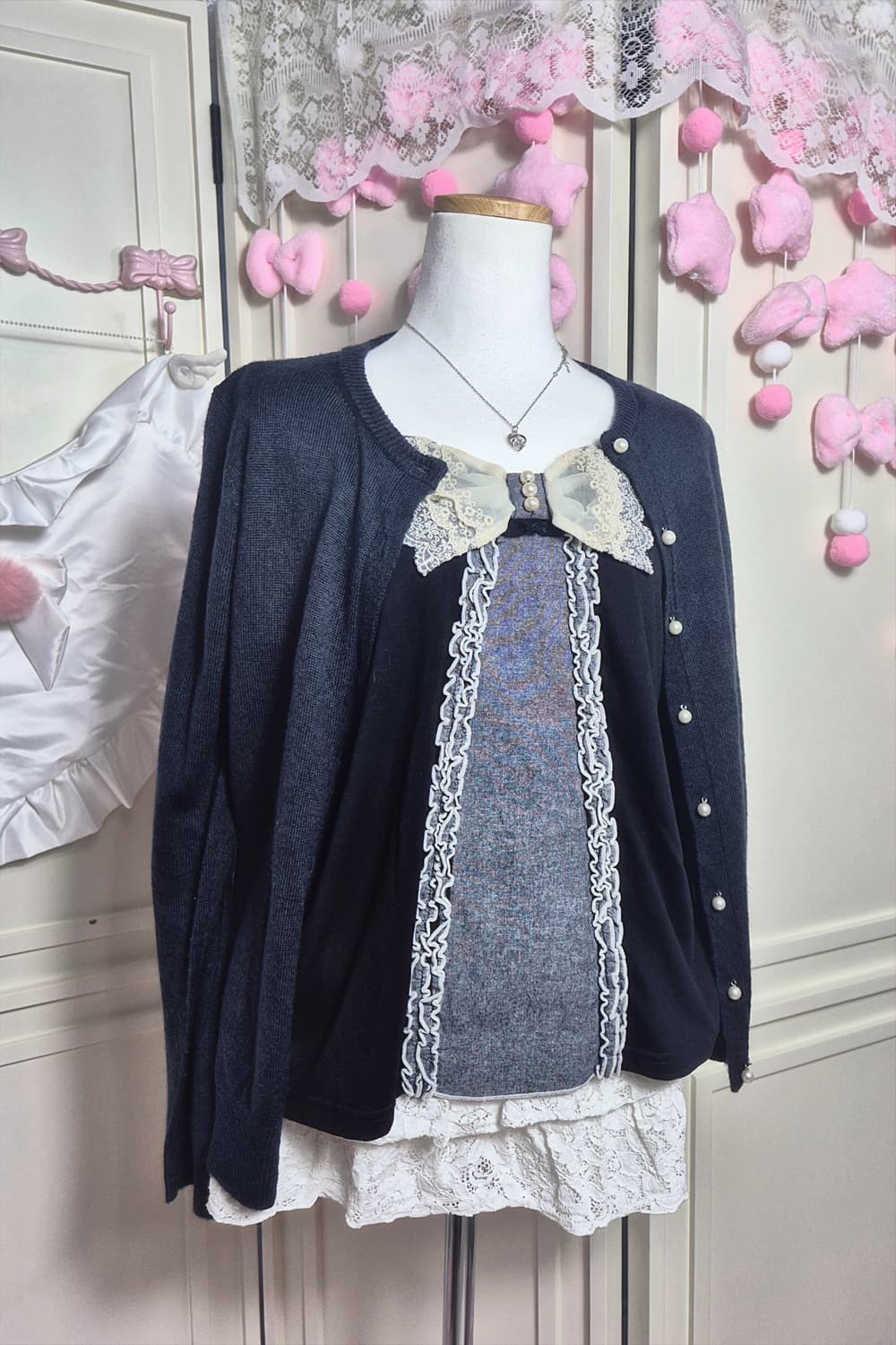 axes femme리본 블라우스 3set 봄 세트 가디건 큐롯 공겜여주 상품이미지2