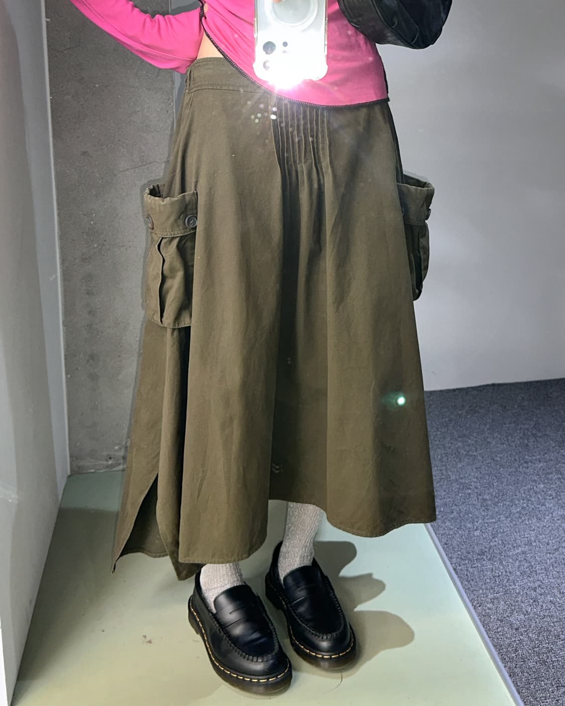 khaki cotton side pocket long skirt 상품이미지1