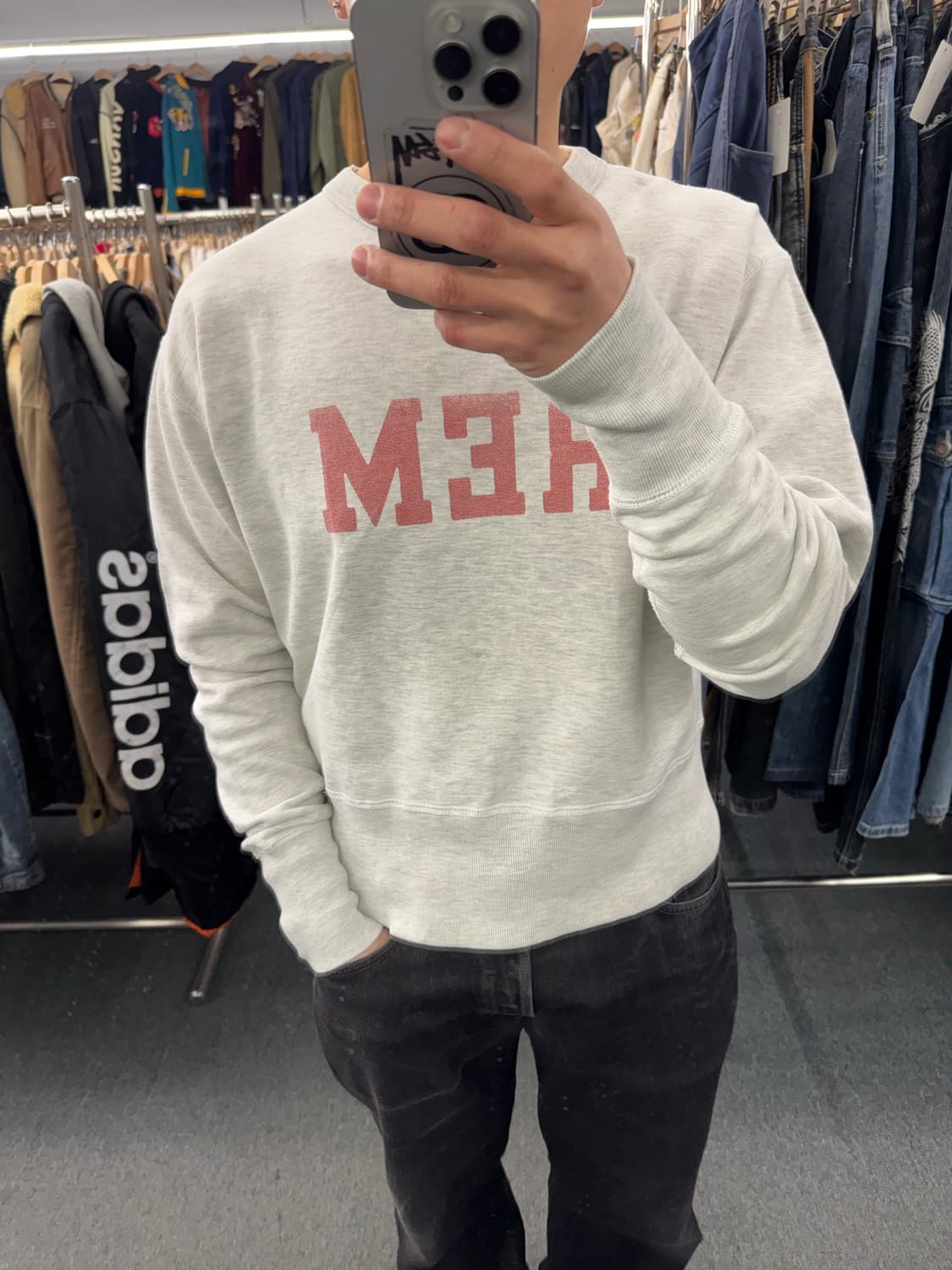 L)레미니센스 빈티지 REM프린팅 그레이 스웻셔츠 상품이미지1