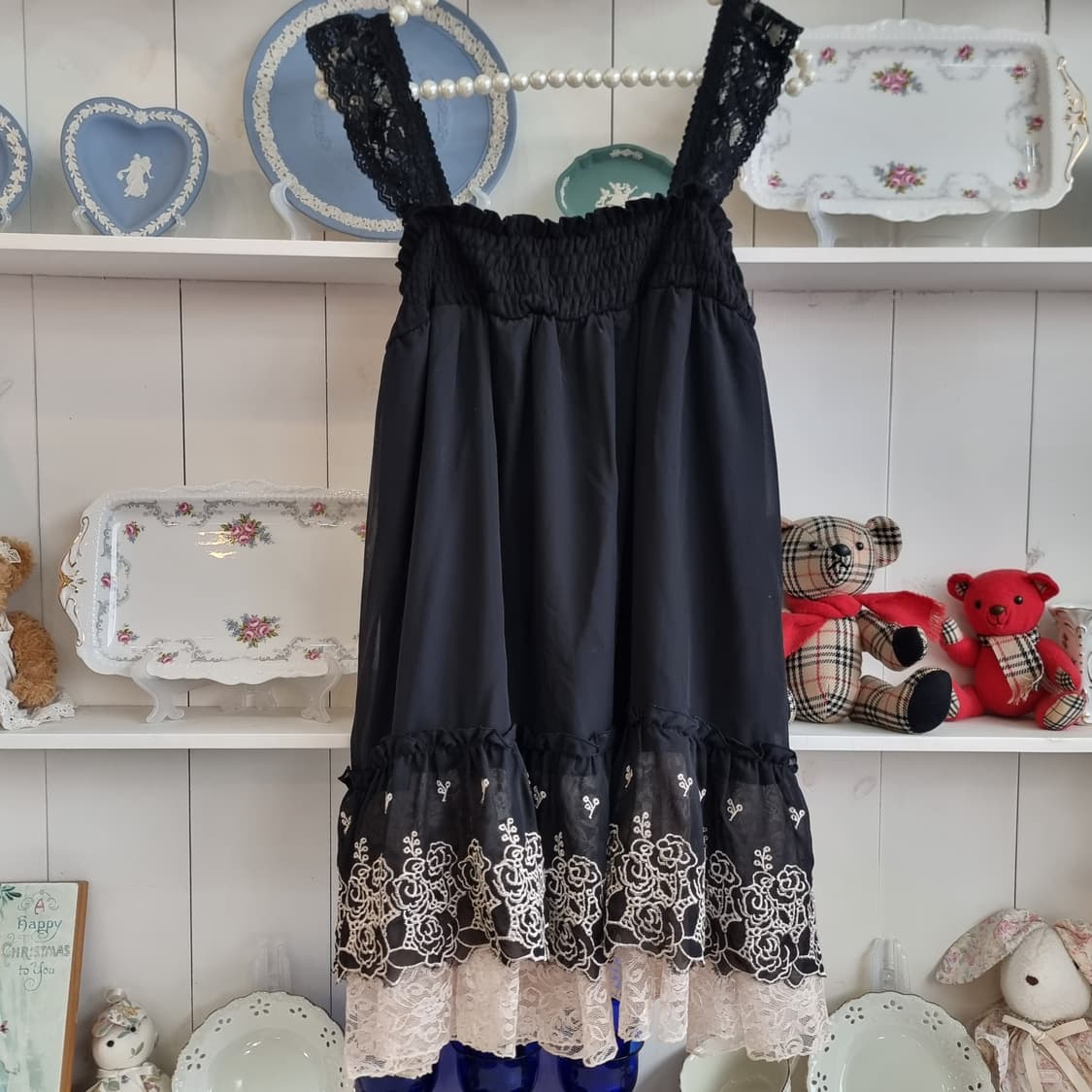 블랙 레이스 장식 시스루 원피스 상품이미지2