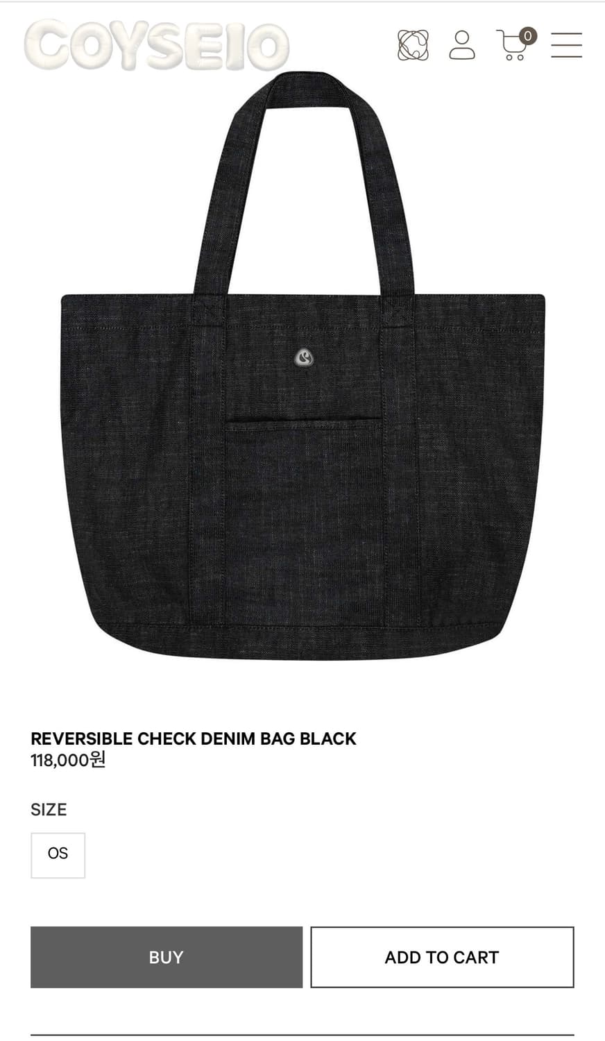 코이세이오 리버시블 체크 데님 백 블랙 상품이미지1