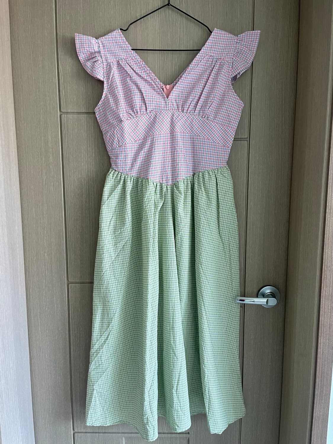 핑크 그린 숲모리 페어리 하구미 체크 원피스 상품이미지1