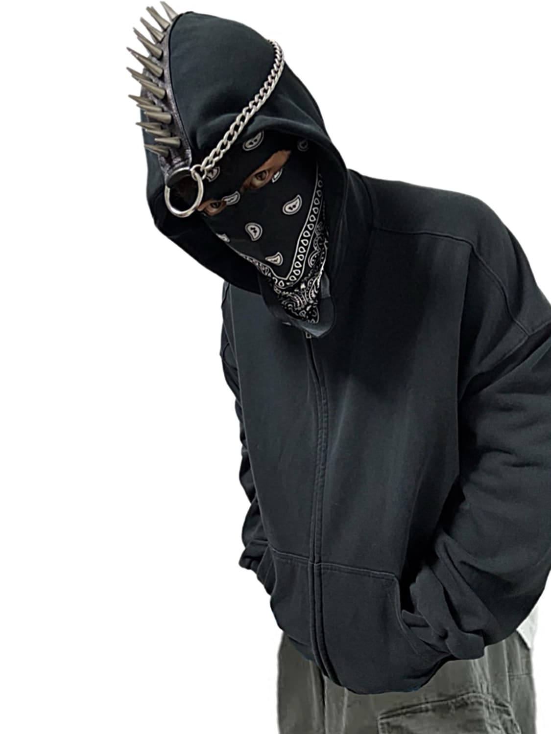웰던 24ss 펑키 pvc 스파이크 모호크후디 집업 상품이미지1