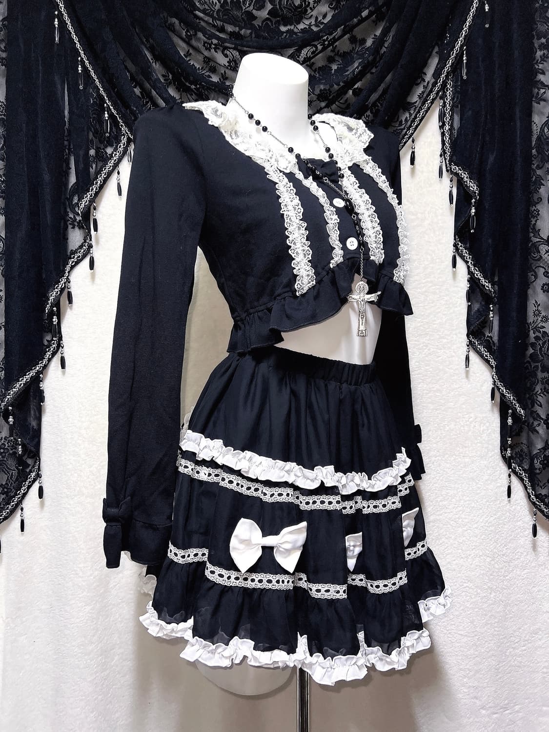 디어리 로맨틱고딕 엔젤릭 고스로리 로걀 갸루 리본 프릴 큐롯스커트 핀터 상품이미지2