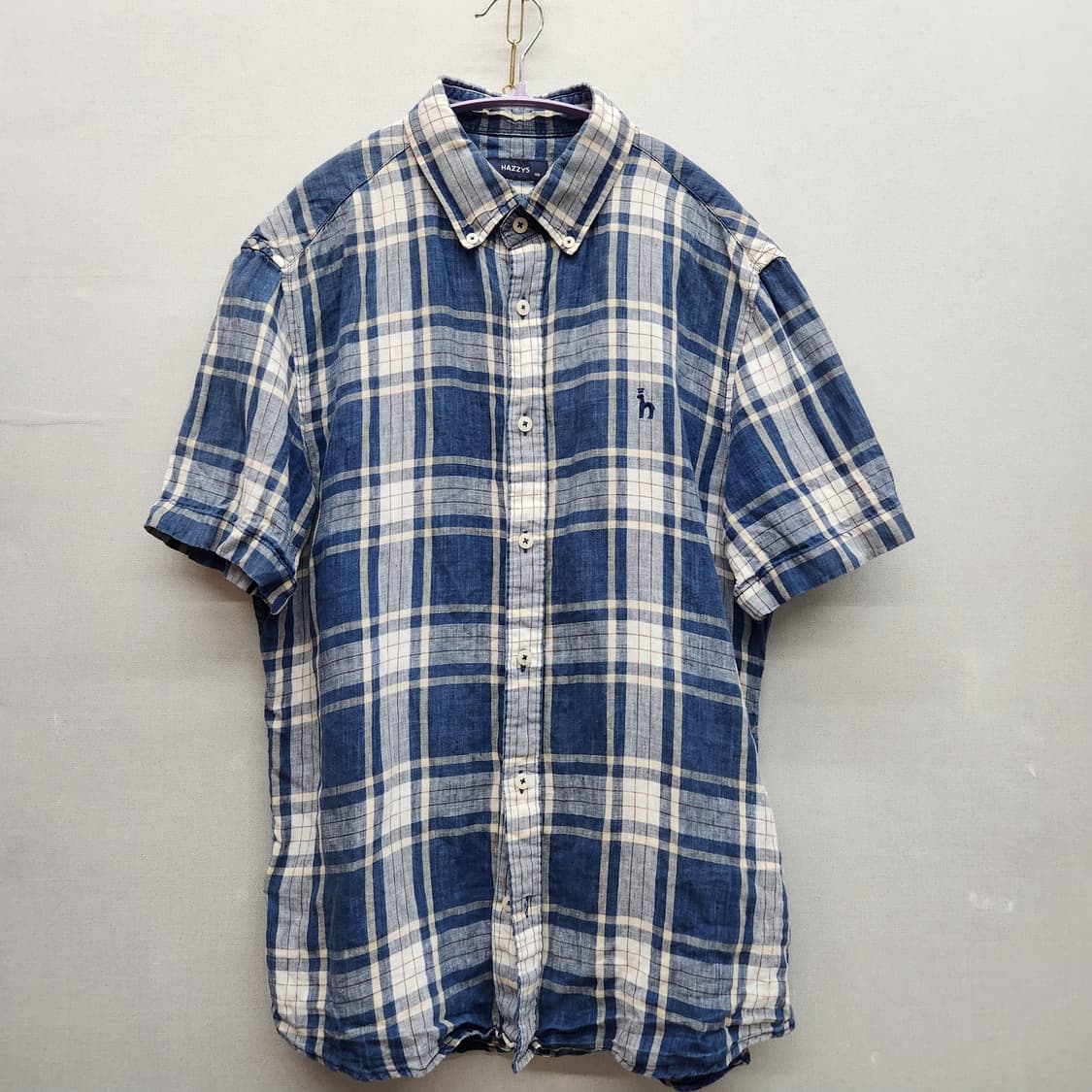 헤지스 로고 린넨 체크 반팔셔츠 105(L) 남여공용 상품이미지1