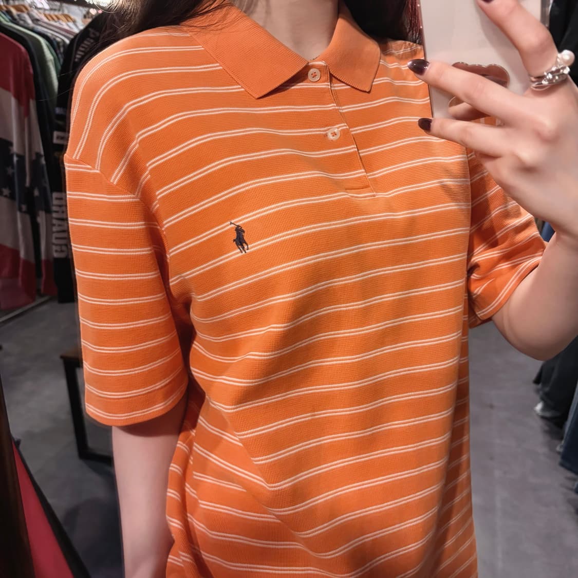  [IM] 폴로랄프로렌 스트라이프 반팔 피케 셔츠 오렌지 상품이미지5