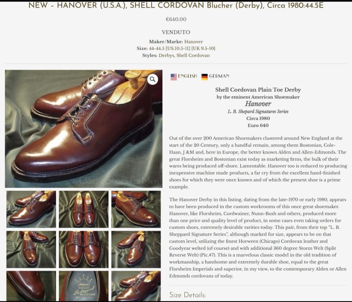 [판매] Hanover cordovan 하노버 쉘코도반 플레인토 9.5c 상품이미지2