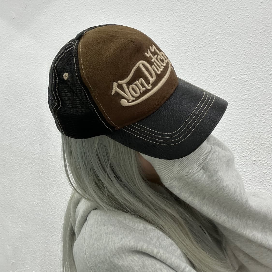 본더치 y2k 레더 브라운 볼캡 상품이미지2