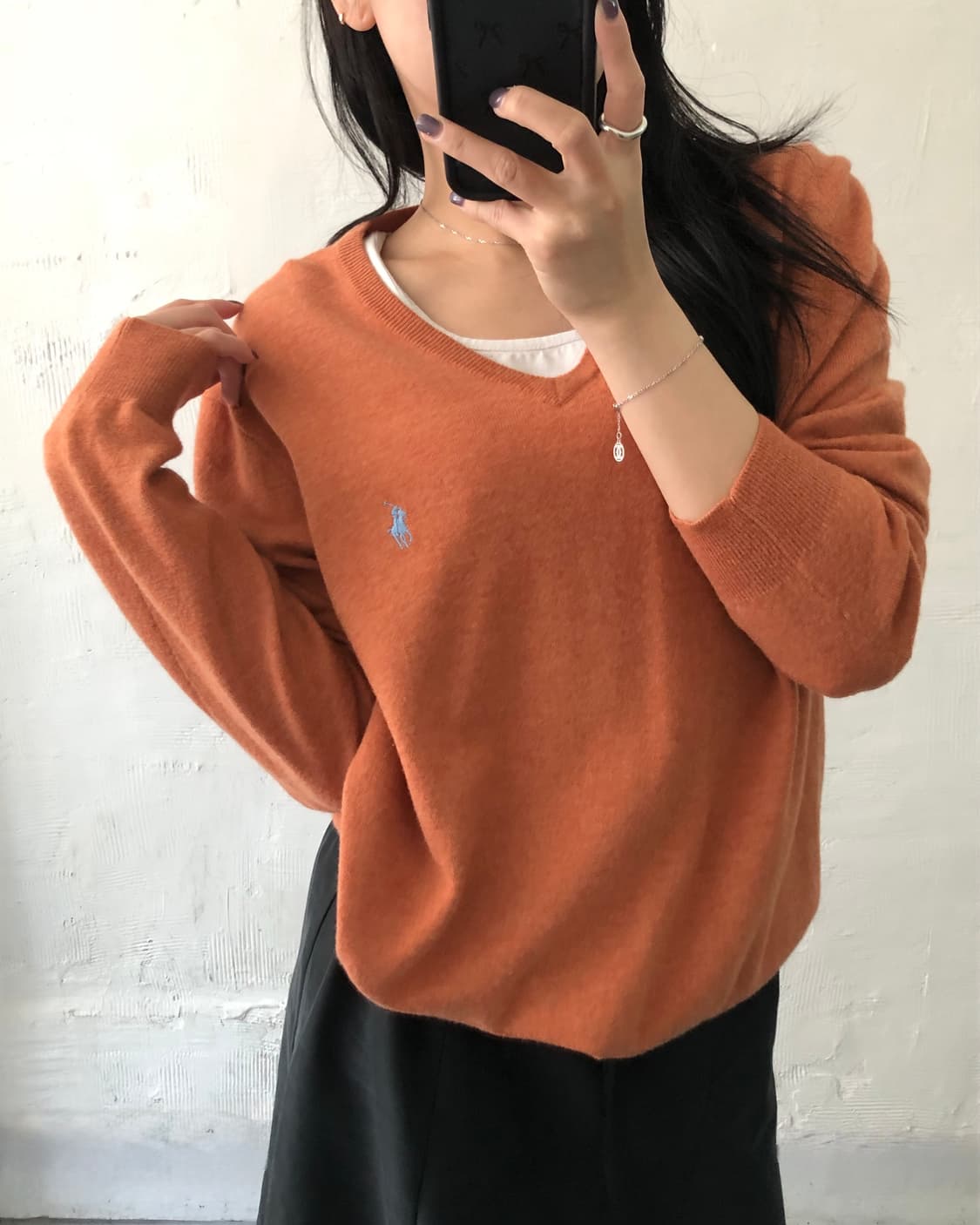 Polo 폴로 랄프로렌 살구오렌지컬러 울 브이넥 니트 상품이미지2