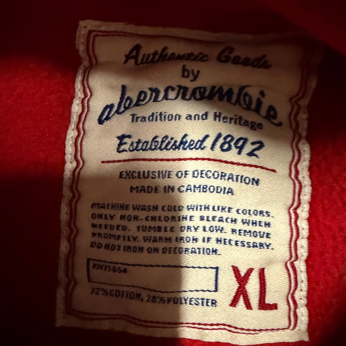 아베크롬비 레드 후드집업 XL 상품이미지3