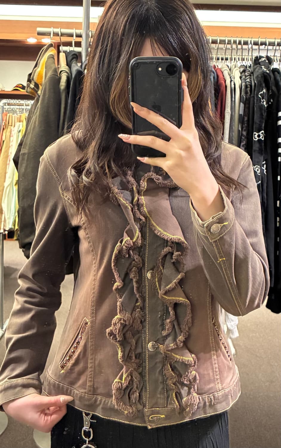 OS)Japanese vintage 여성 갈색 스터드 디테일 데님자켓 상품이미지3