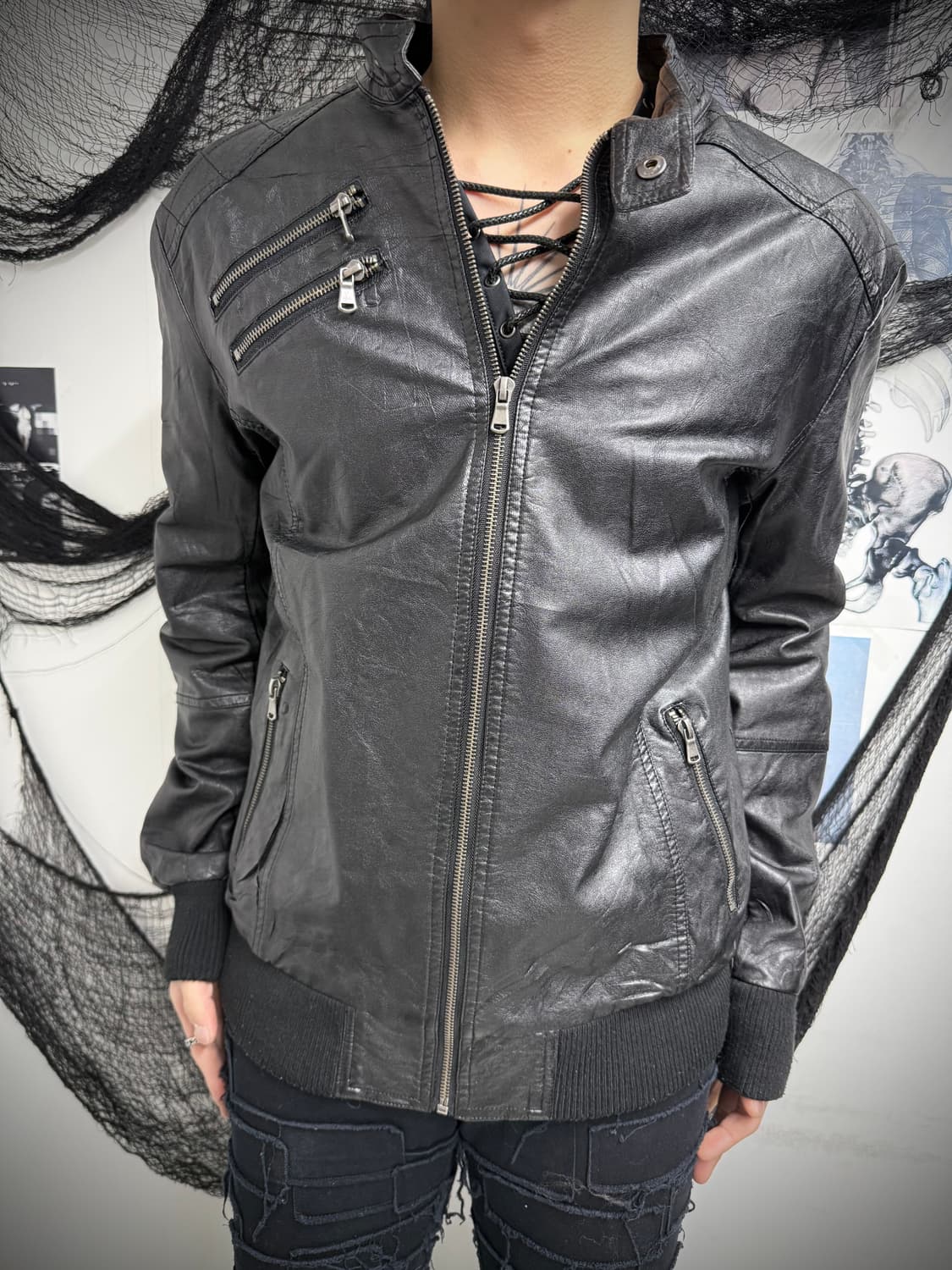Zipper detailed buckle leather jacket 상품이미지5