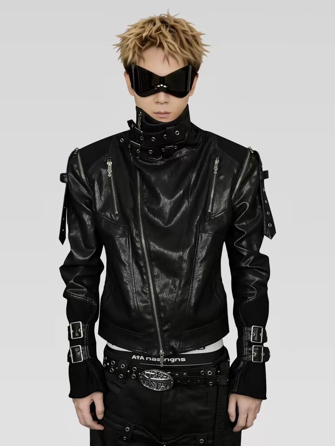 하이넥 테크 레더 자켓 상품이미지3