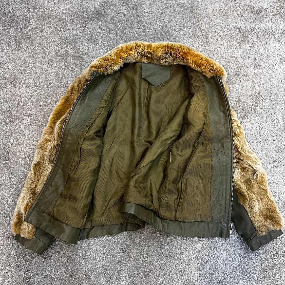 빈티지 카키 램스킨 렉스 퍼자켓(집업)M-L 상품이미지5