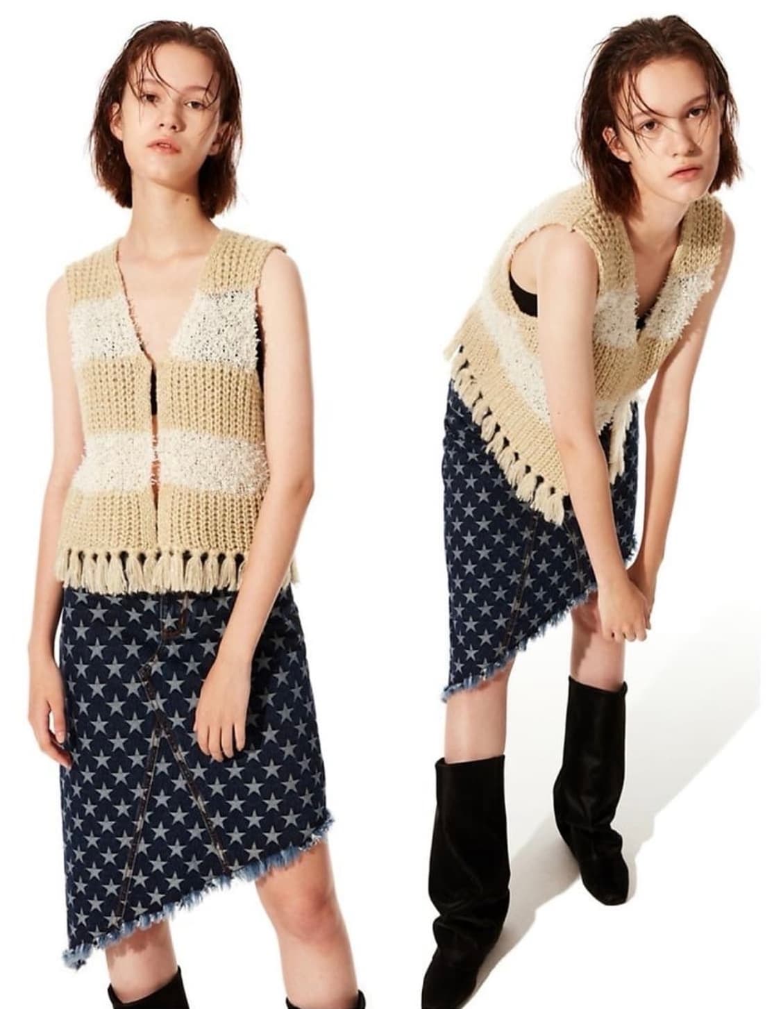 OBLIQUE LONG JACQUARD DENIM SKIRT [BLUE] 상품이미지1