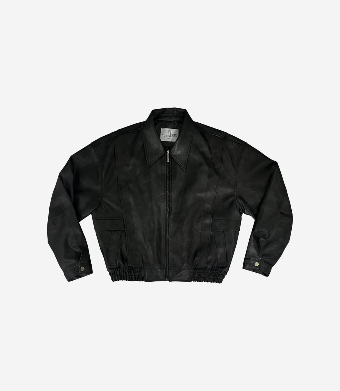 구해요) 뉴얼린 엠블럼 워싱 레더자켓 (블랙/브라운) 상품이미지2