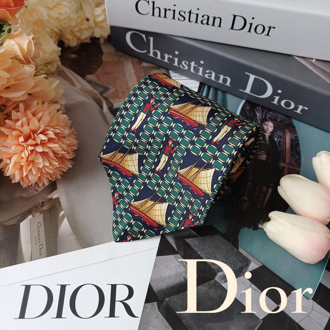 크리스찬 디올 실크 그린 배 모티브 넥타이 9.5cm A+등급 E938 상품이미지2