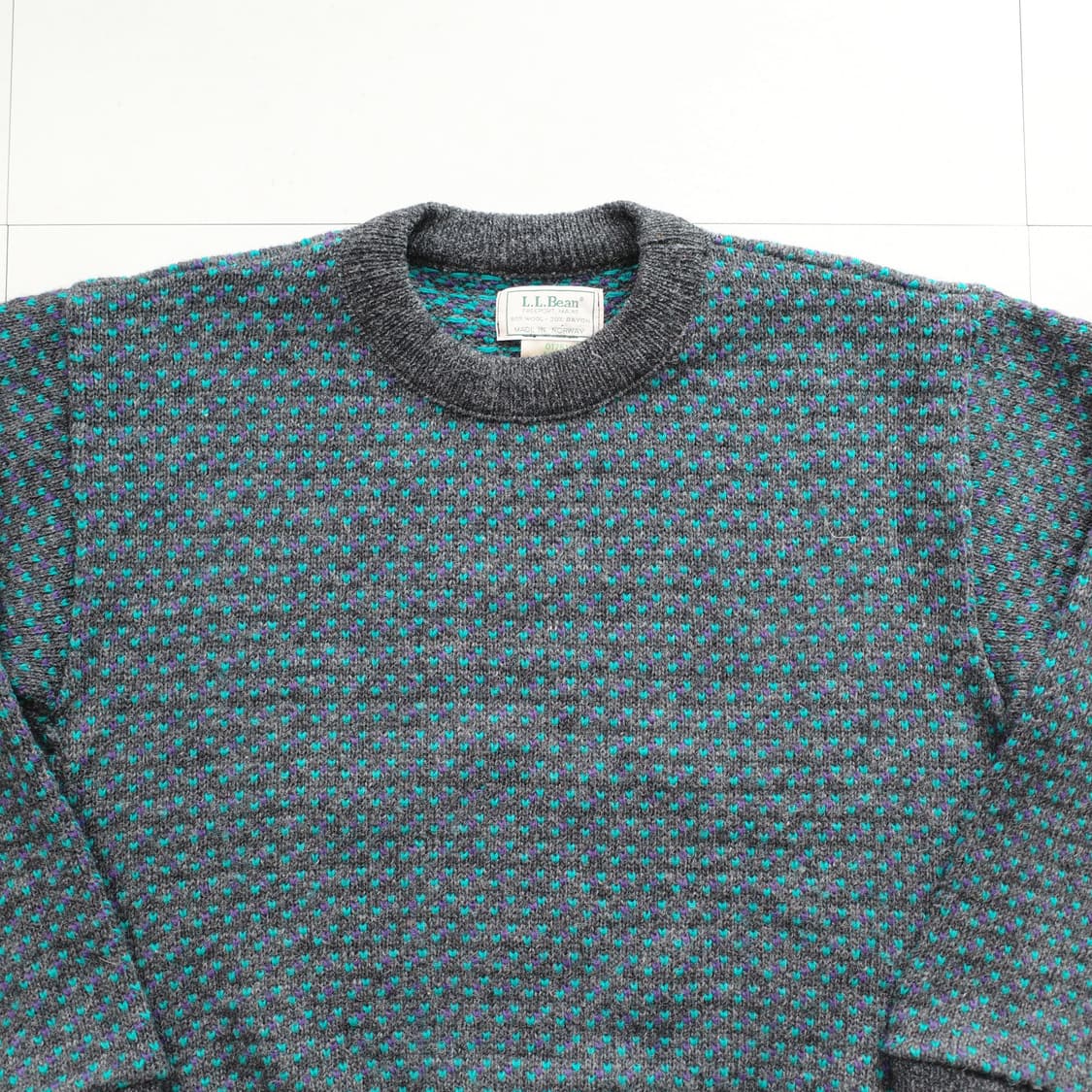 90s 엘엘빈 노르웨이 생산 울혼방 버드아이 피셔맨 니트  상품이미지2