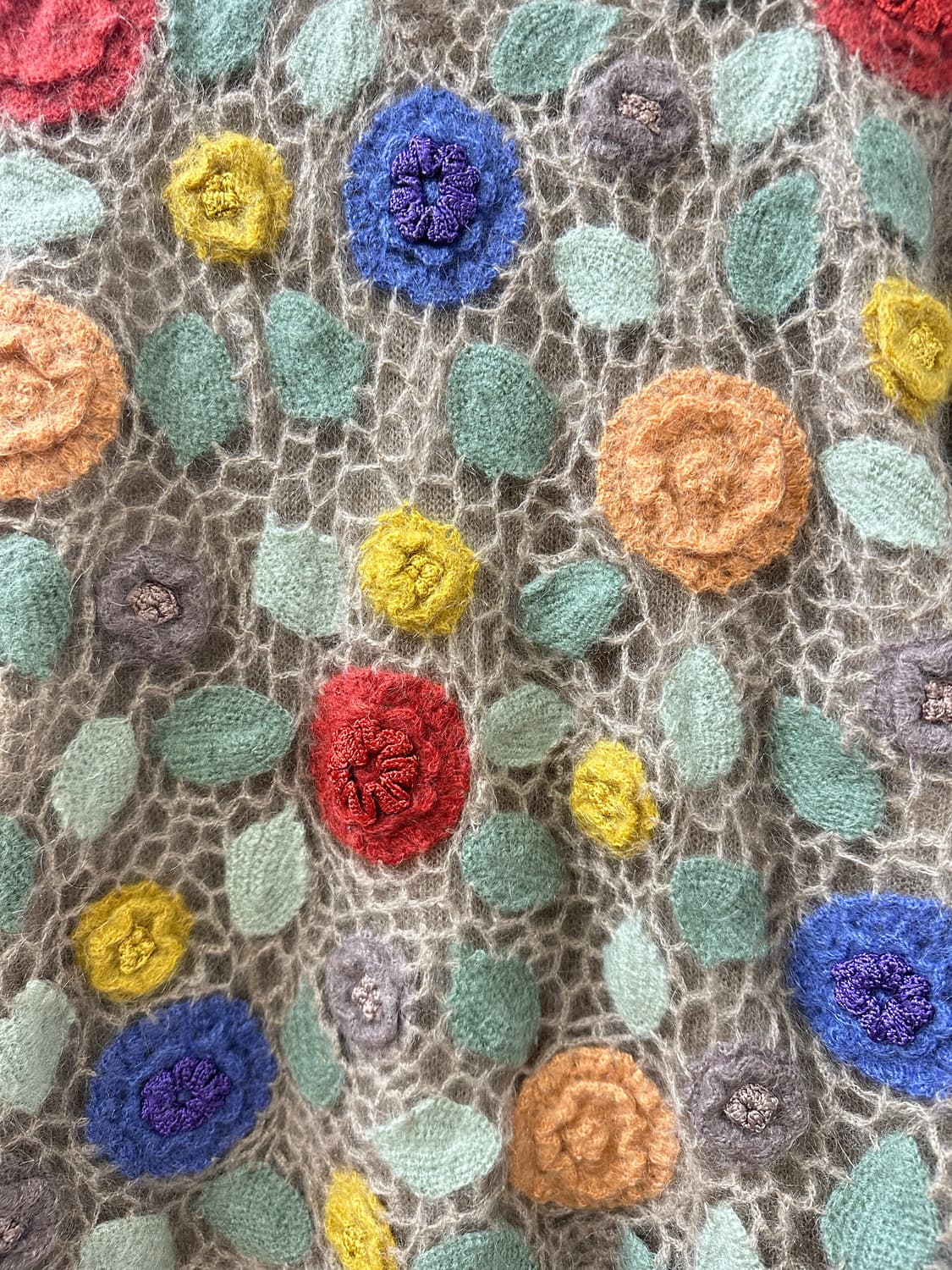 일본빈티지 울 모헤어 크로셰 멀티 컬러 플라워 자수 스웨터 니트  상품이미지6