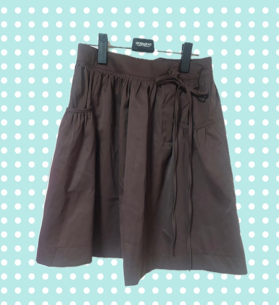 빈티지 감성 브라운 리본 미디스커트 상품이미지1