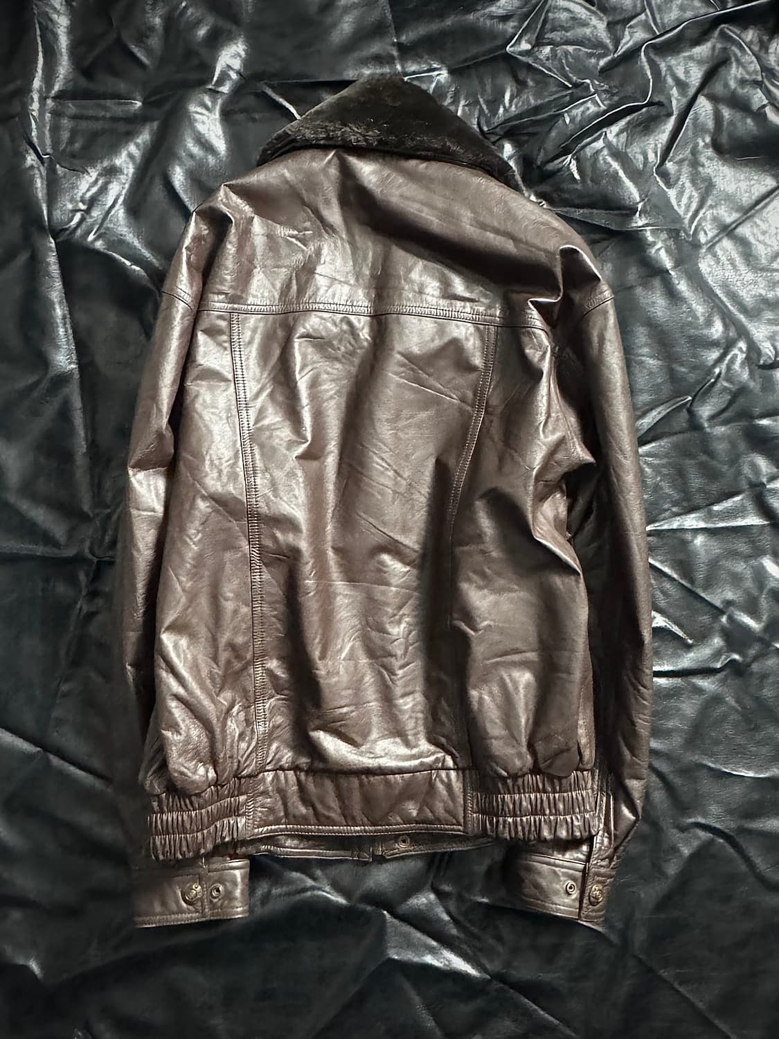 Brown leather bomber jacket 상품이미지2