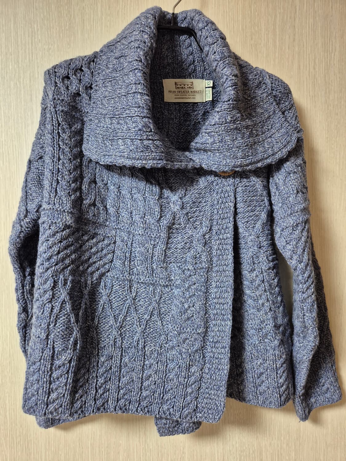 아란 스웨터 마켓 케이블 니트 메리노울  가디건 블루 상품이미지8