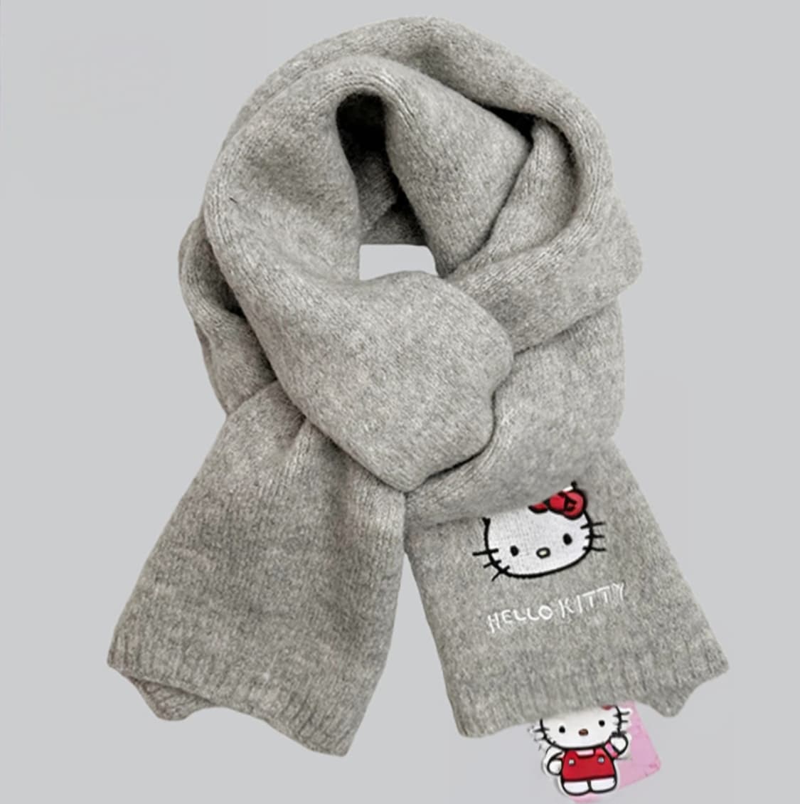 산리오  헬로키티  니트 그레이 남여공용 목도리. 새제품. 상품이미지1